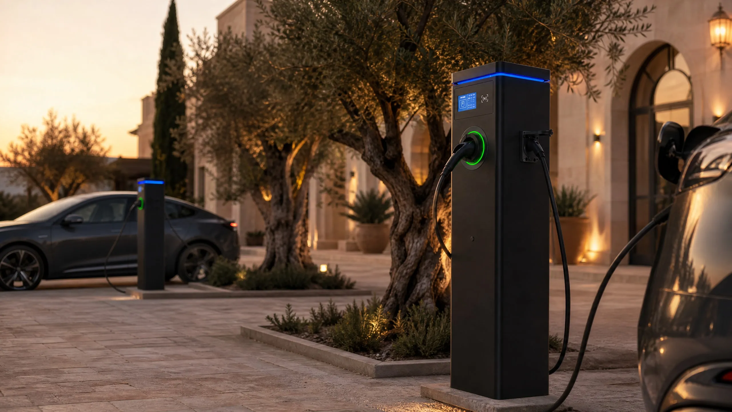 MOLZEX Commercial AC Series pedestals at a hotel forecourt