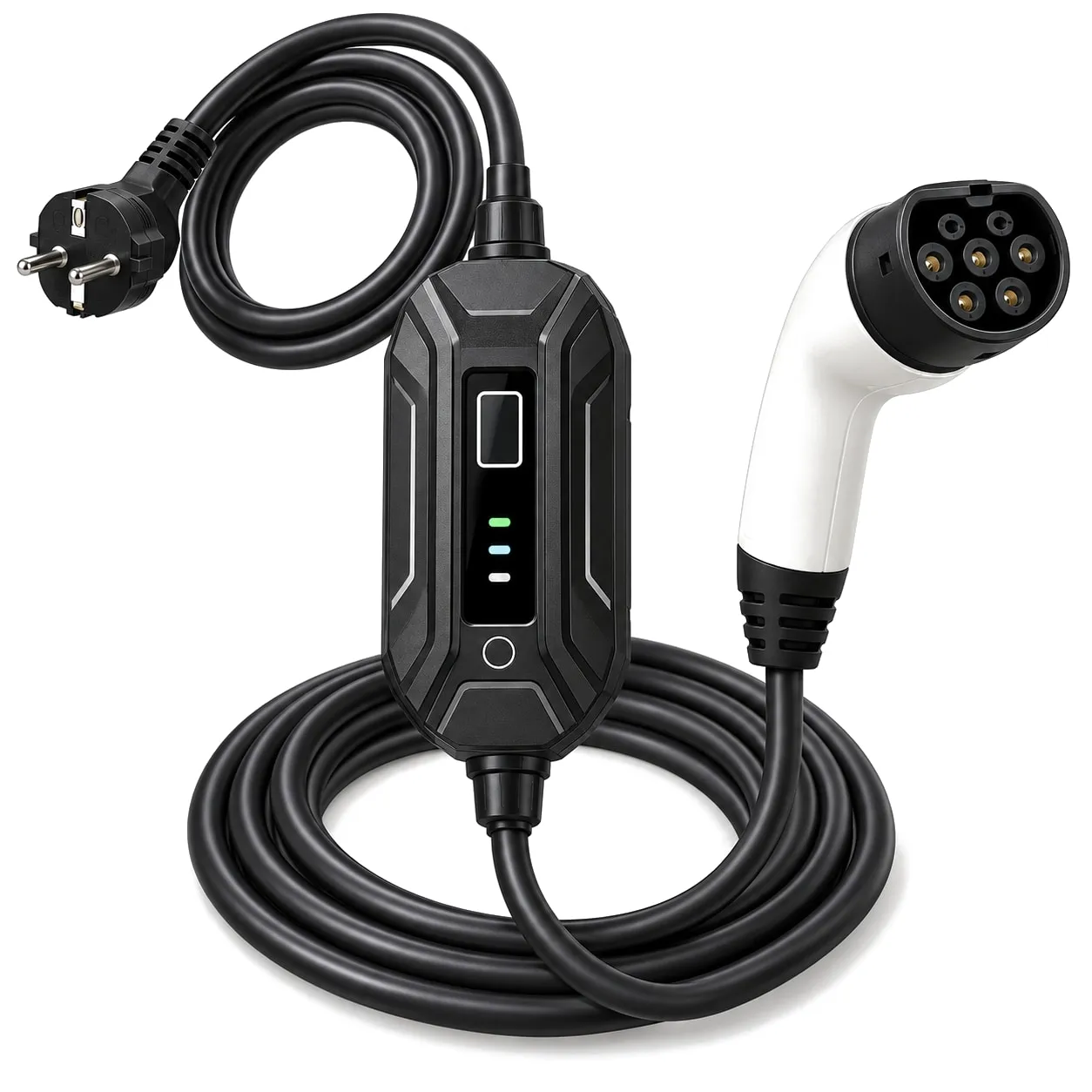 MOLZEX PEV Series portable EV charger with control box, Schuko plug and Type 2 connector