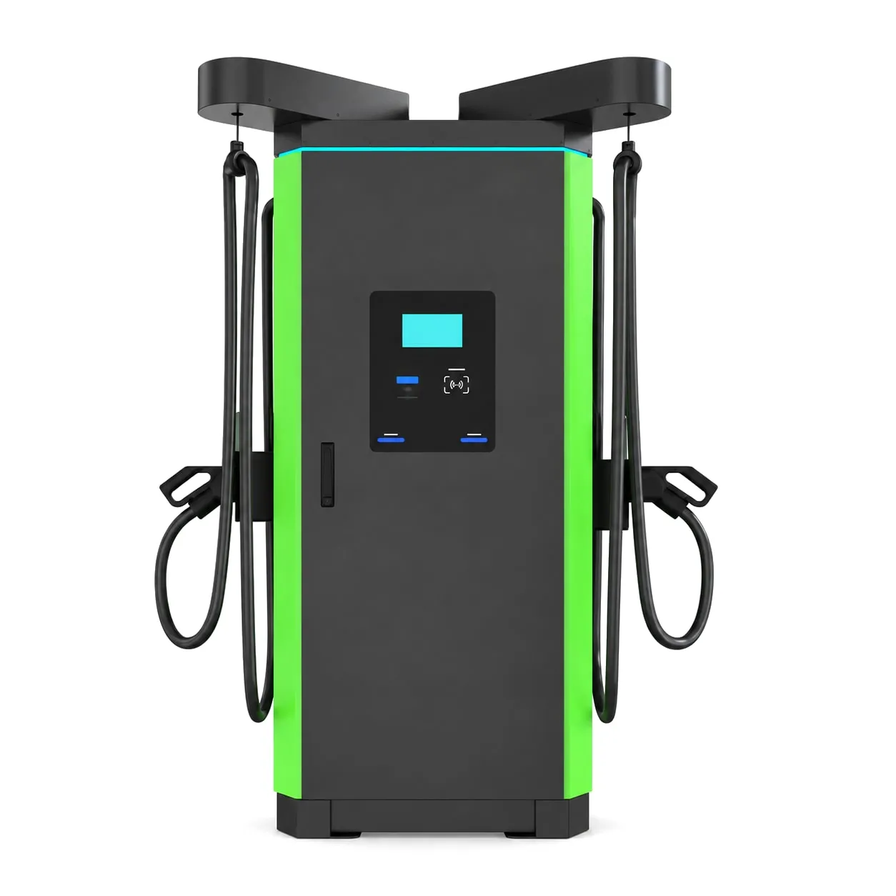 MOLZEX SVD Series high-power DC charger with green side light bars and two cables