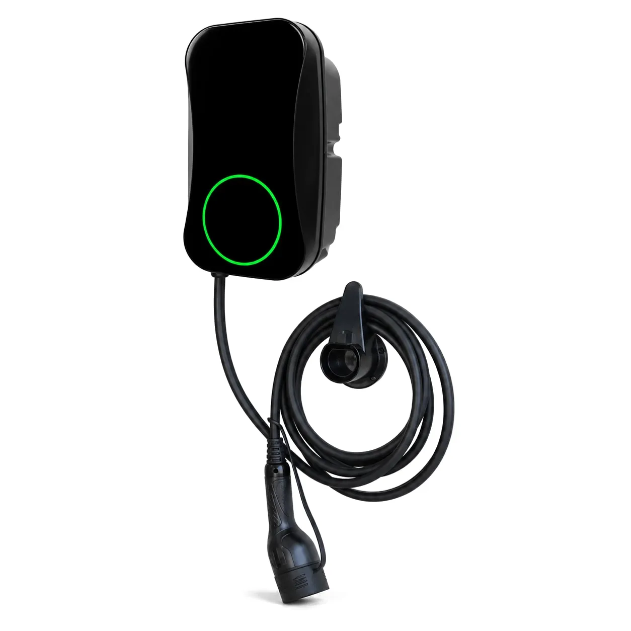 MOLZEX EVX Series tethered wallbox with green status ring and coiled cable