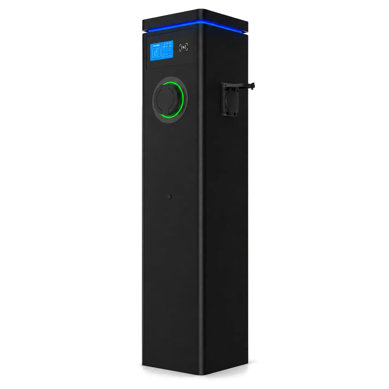 MOLZEX Commercial AC Series slim black dual-port AC charging pedestal with blue light bar