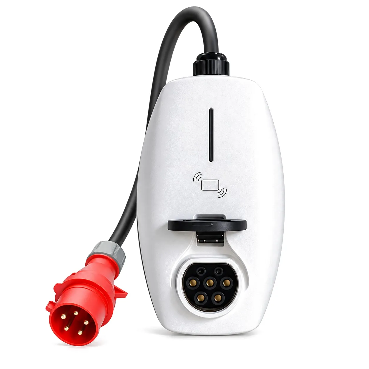 MOLZEX PCE Series white portable charger with red CEE plug and Type 2 socket