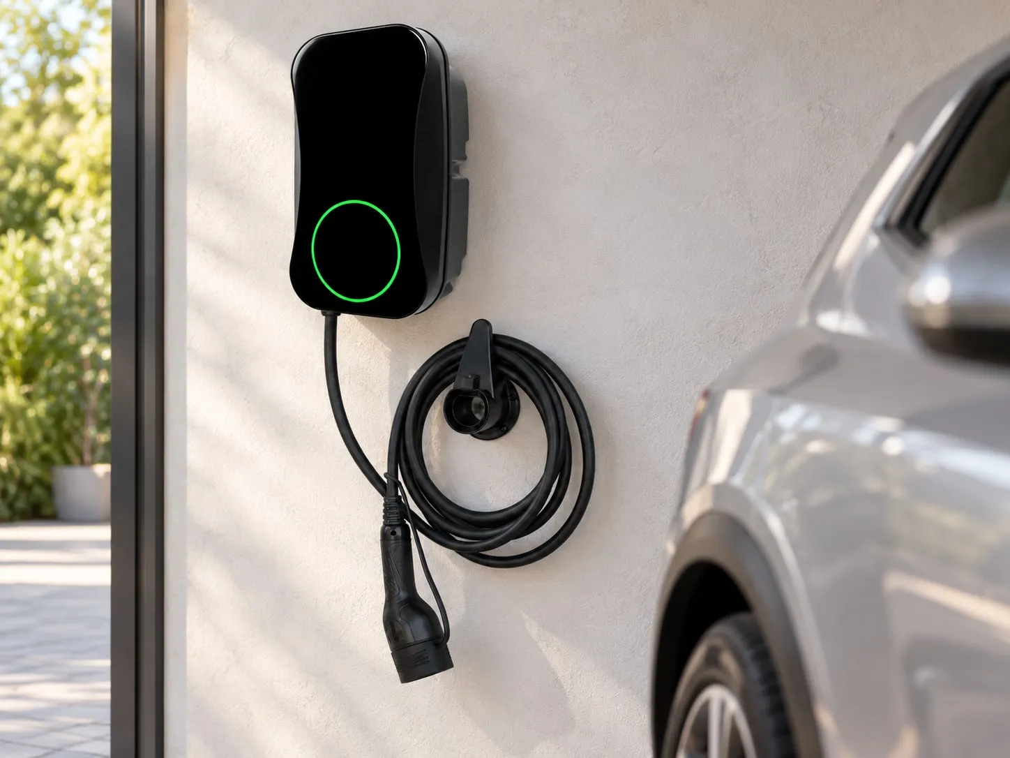 MOLZEX EVX Series wallbox charging a car in a home garage