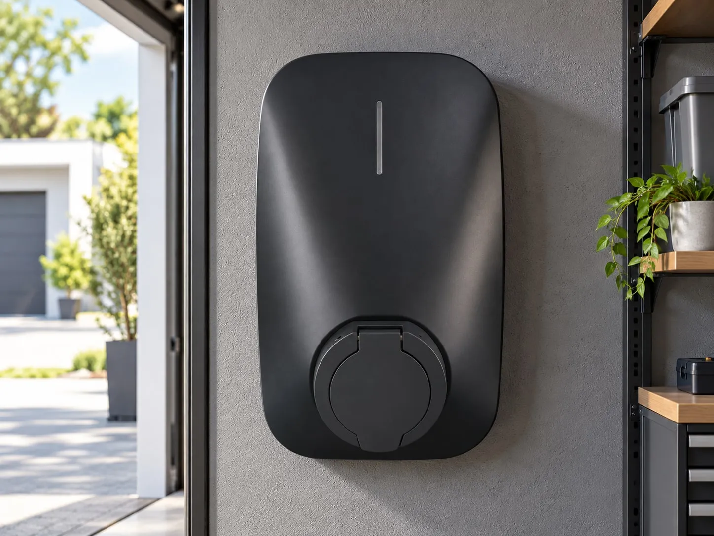EVA Series wallbox at the entrance of a home garage