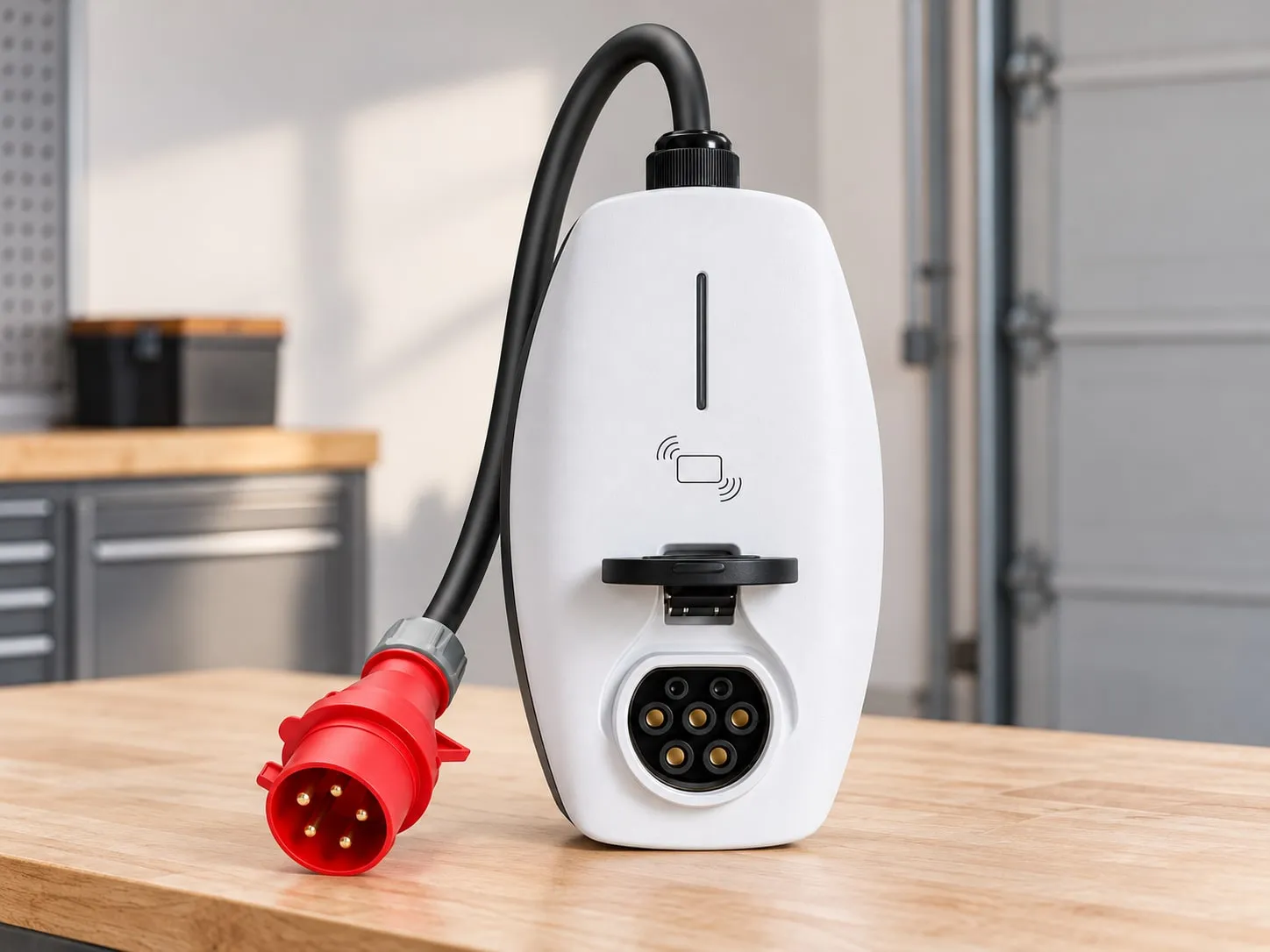 PCE Series portable charger on a workshop bench