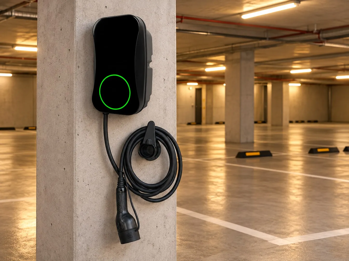EVX Series wallbox on a pillar in a residential car park