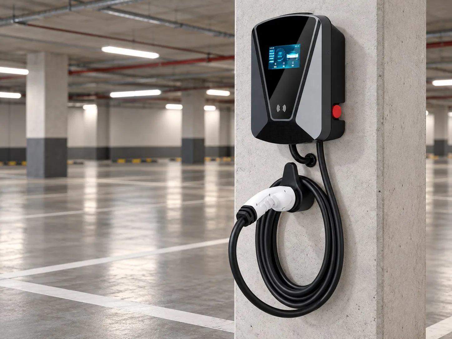 MOLZEX EVL Series wallbox in a public parking garage